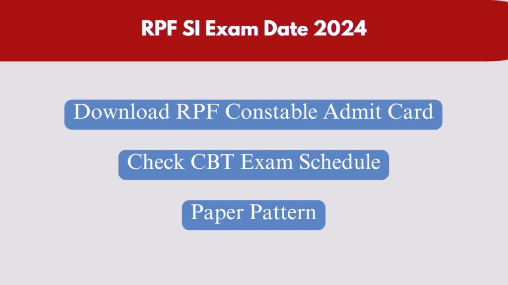 RPF SI Exam Date 2024 Download RPF Constable Admit Card, Check CBT Exam Schedule & Paper Pattern